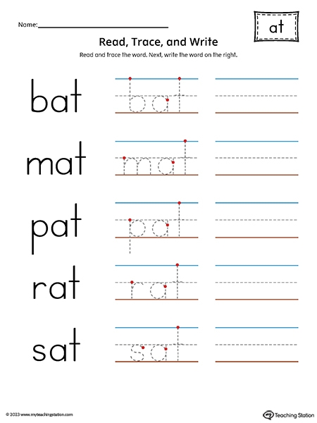 Trace the Word Family -in Words Kindergarten Worksheet 3 Kindergarten worksheet for practicing and tracing -in word family vocabulary