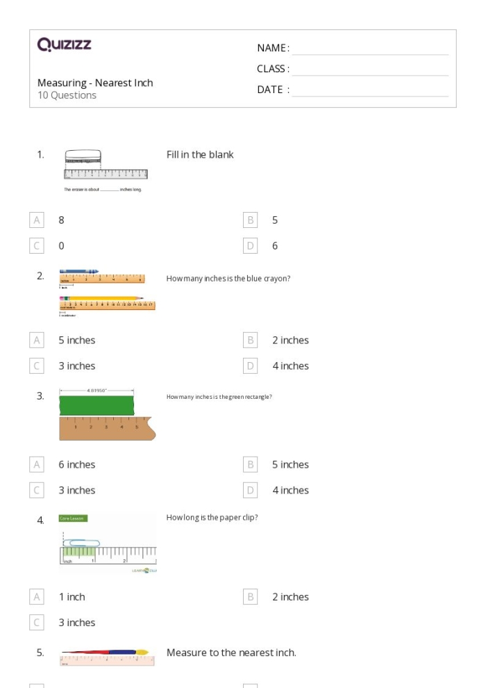 Measuring Bug Inches Practice Worksheet 18 Colorful cartoon bugs with measurement lines showing how to measure length in inches for kindergarten students