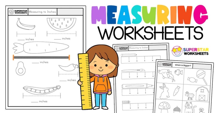 Cute bug measuring activity for practicing inches in kindergarten math Kindergarten student measuring a colorful bug illustration with an inch ruler on a worksheet