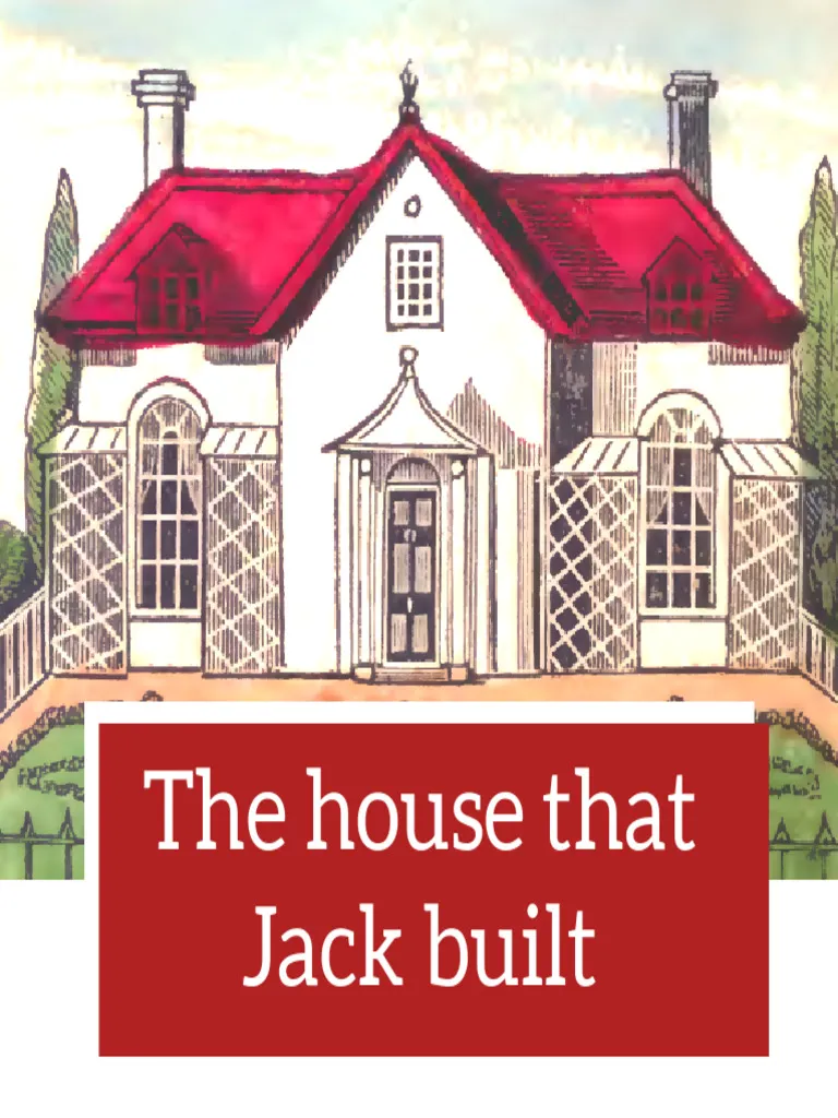 Worksheet for reading comprehension based on the nursery rhyme classic Illustration of "The House that Jack Built" worksheet for kindergarten students