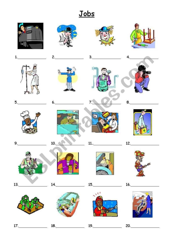 Whimsical Job Match worksheet for Kindergarten featuring five workers and their tools