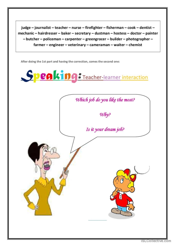Colorful job match worksheet for kindergarteners featuring workers and their tools