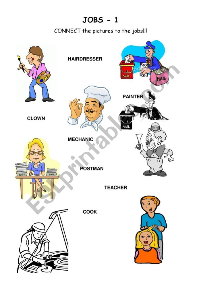 Children's Job Match worksheet for exploring worker tools in a fun way