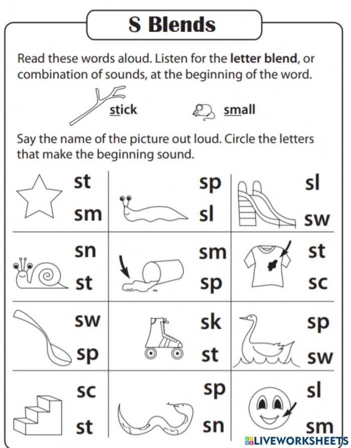 L blends worksheet for Kindergarten reading practice Worksheet depicting L blends with images for matching activities
