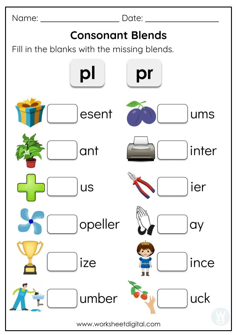 Consonant Sounds: L Blends worksheet for first graders, image 15 Worksheet featuring L blends for kindergarten students to match pictures with the same beginning sounds