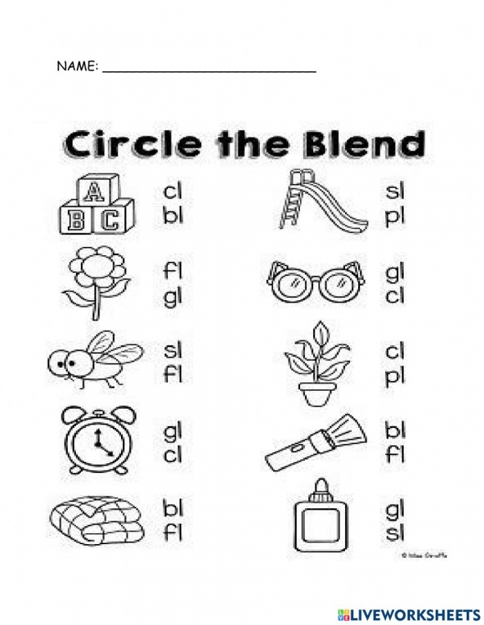 L blends worksheet for first graders with matching pictures and words Worksheet featuring consonant sounds focusing on L blends for kindergarten students
