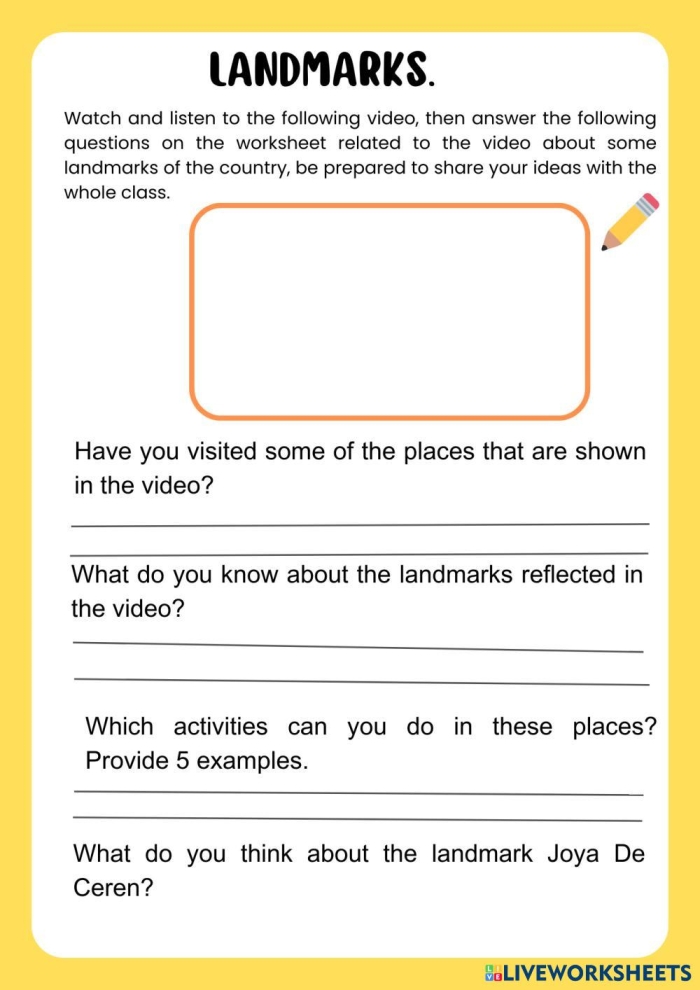 Kindergarten students identifying common landmarks like buildings, parks, and monuments in their neighborhood
