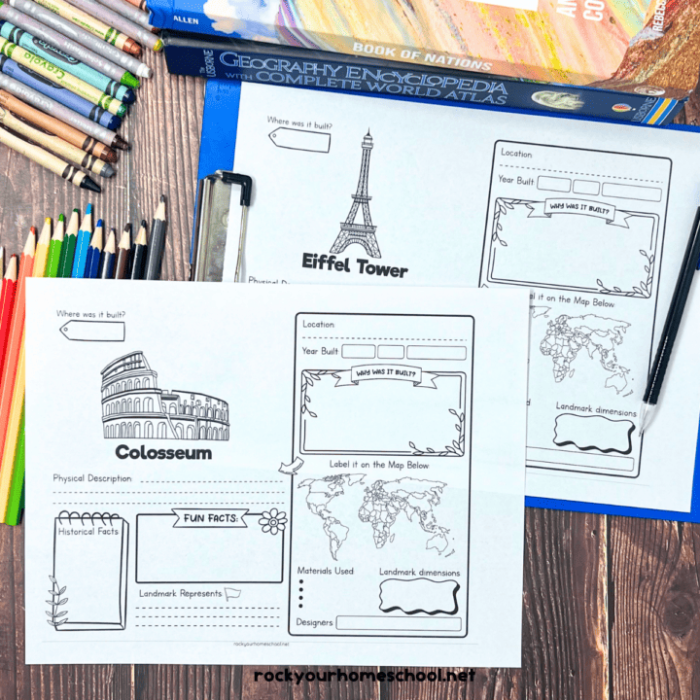 A kindergarten child pointing at different types of landmarks around their neighborhood including buildings and signs