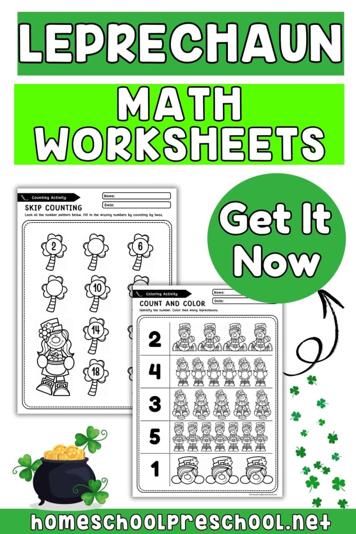 Leprechaun Match worksheet number 25 for kindergarten math practice Kindergarten worksheet featuring a Leprechaun Match activity for practicing early math ratios and proportions