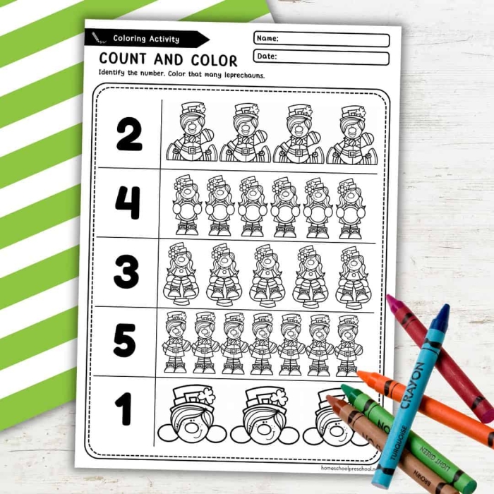 Leprechaun Match worksheet for kindergarten math practice 3 Kindergarten student identifying matching pairs of leprechauns on a ratio and proportion worksheet
