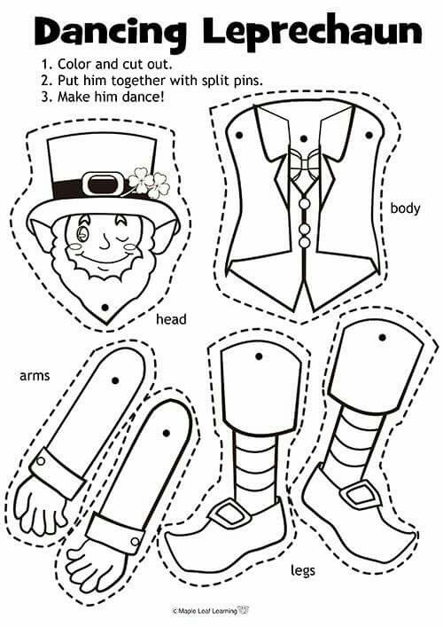 Fun paper doll to celebrate St. Patty's Day with your little leprechaun Colorful Leprechaun Paper Doll worksheet designed for kindergarten grammar activities
