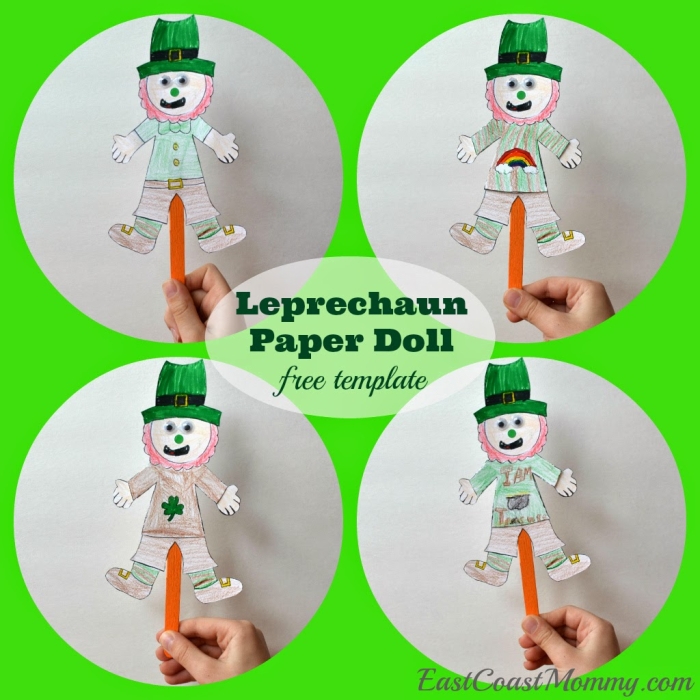 Fun St. Patty's Day paper doll activity for young learners Colorful Leprechaun Paper Doll worksheet for kindergarten students celebrating St. Patrick's Day