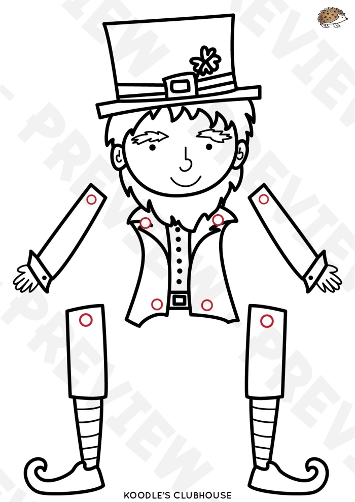 St. Patty's Day themed paper doll for kids to enjoy and learn Leprechaun paper doll worksheet designed for kindergarten grammar activities