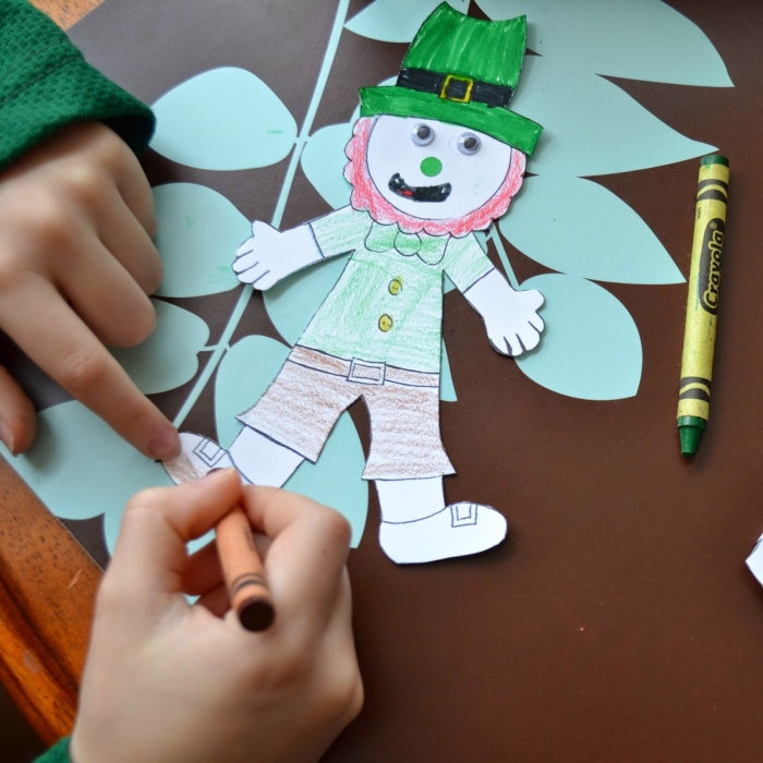 Fun St. Patty's Day paper doll to engage young learners in creative play Colorful Leprechaun Paper Doll worksheet designed for kindergarten grammar activities
