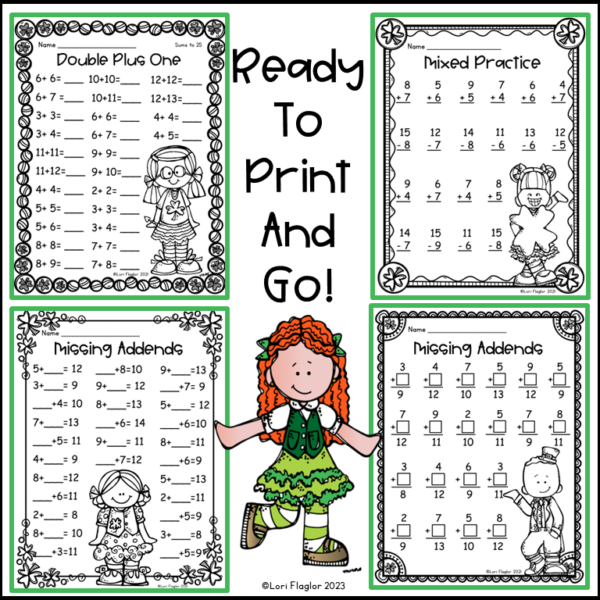 St. Paddy's Day subtraction worksheet for kindergarten students featuring fun leprechaun themes