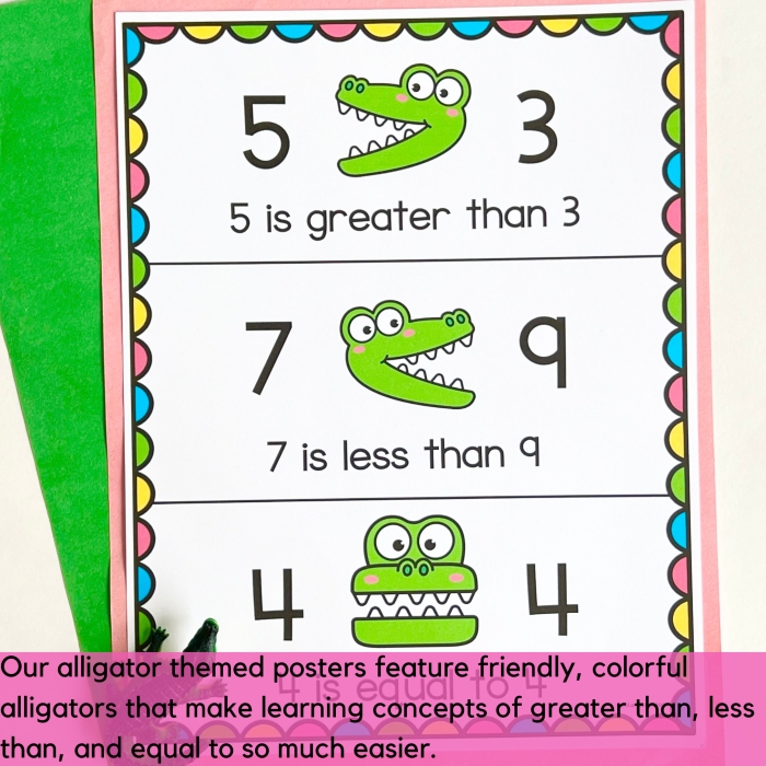 Colorful worksheet for kindergarteners to practice less than and greater than concepts