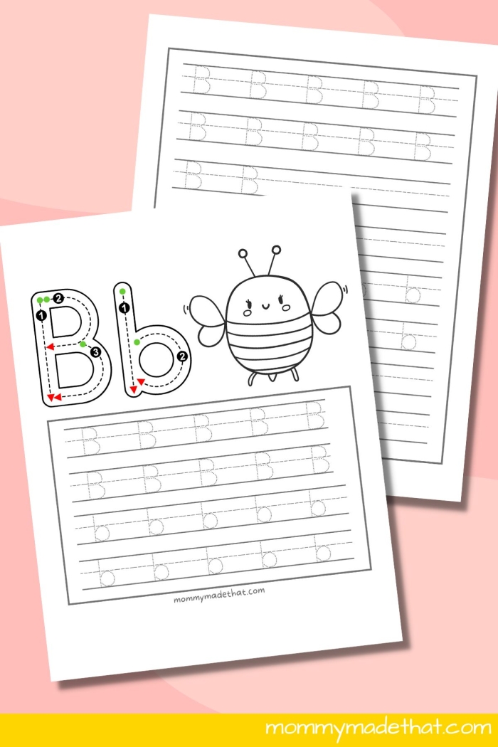 Worksheet for practicing the letter B in uppercase and lowercase for kindergarten students