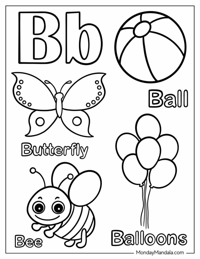 Worksheet for practicing upper and lowercase letter B for kindergarten students