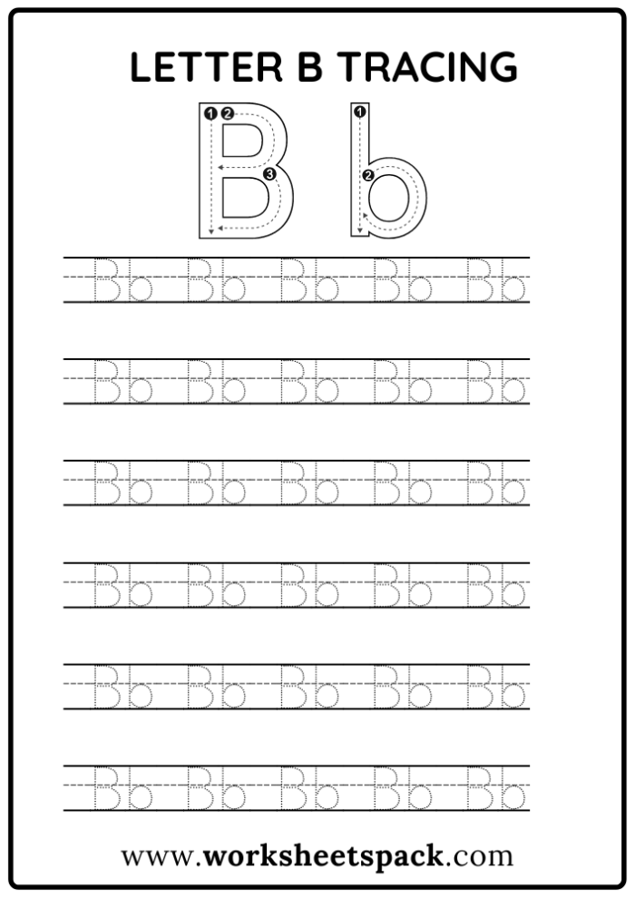 Worksheet featuring the letter B for kindergarten reading practice