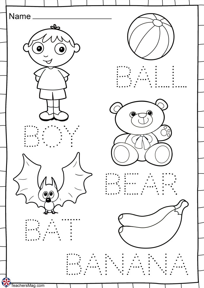 Worksheet featuring the letter B for kindergarten reading practice