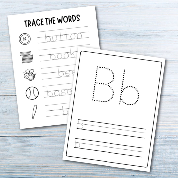 Worksheet featuring upper and lowercase letter B for kindergarten reading practice