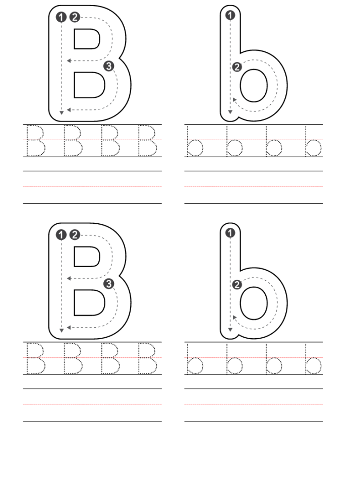 Letter B worksheet for kindergarten focusing on upper and lowercase letters