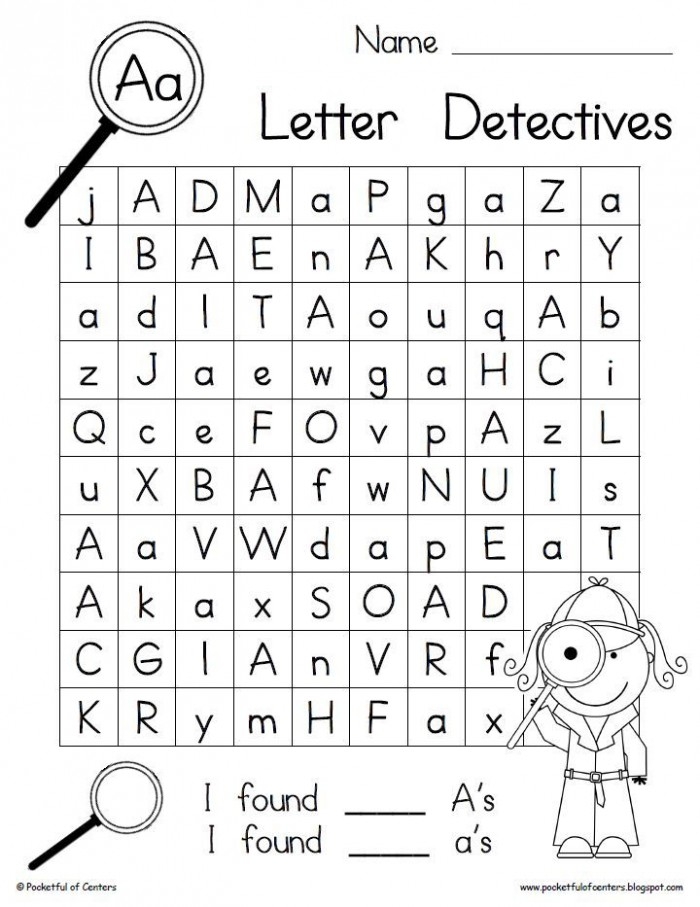 Kindergarten student solving a Letter D Detective worksheet featuring a hidden drawing