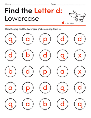 Kindergarten worksheet featuring a picnic scene with hidden letter D shapes and dragonflies to find and color
