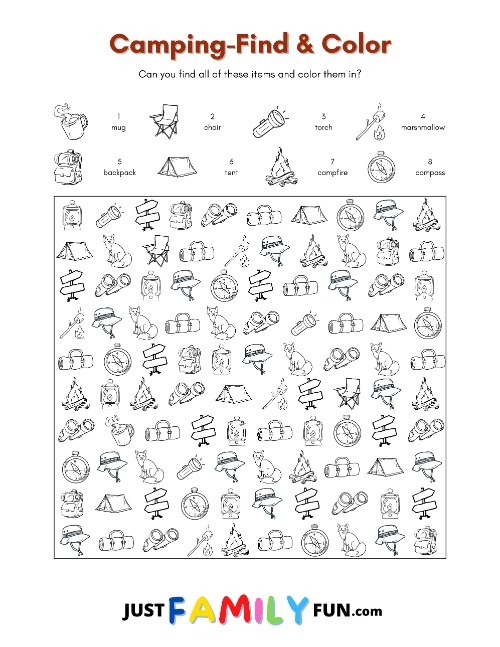 Kindergarten worksheet featuring a picnic scene with hidden letter D shapes and dragonflies to find and color