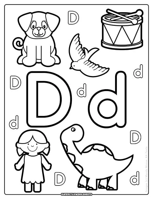 Colorful picnic scene featuring hidden letter D objects and dragonflies for kids to find