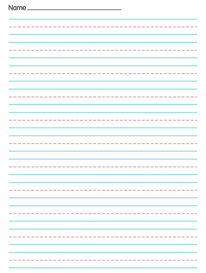 Handwriting paper worksheet designed for kindergarten students to practice letters and numbers