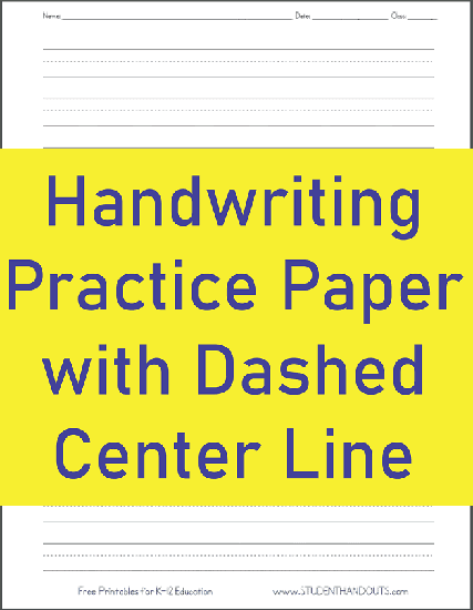 Handwriting paper worksheet for kindergarten students to practice letters and numbers