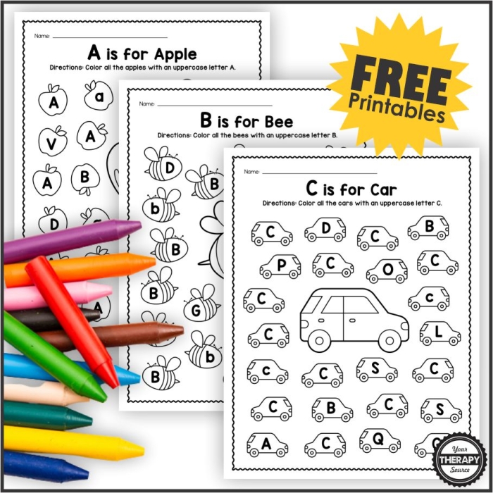 Color the Letters! Worksheet Number 20 for Kindergarten Alphabet Practice Kindergarten student working on a Color the Letters! division worksheet to identify uppercase and lowercase characters
