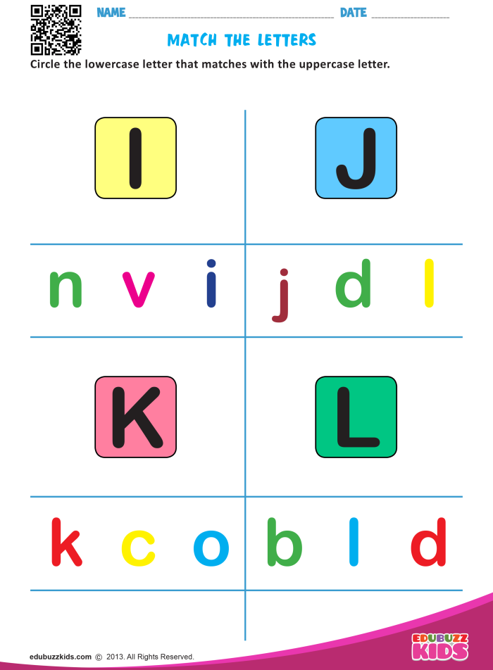 Alphabet Match Up Worksheet Activity 7 for Early Readers Kindergarten student matching uppercase and lowercase letters with picture clues for letter sounds