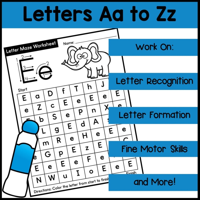 Engaging A maze activity for young readers to practice letter recognition Kindergarten letter maze worksheet featuring A's with an apple and hand illustration