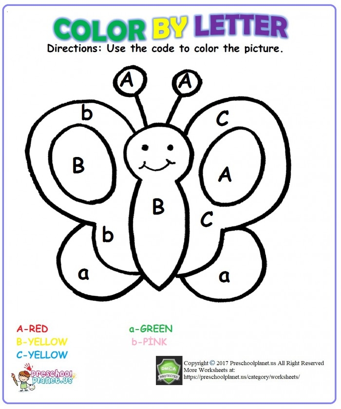Color the Letters Division Activity 6 for Kindergarten Letter Recognition Practice Kindergarten student coloring uppercase and lowercase letters to practice letter differentiation on a division worksheet