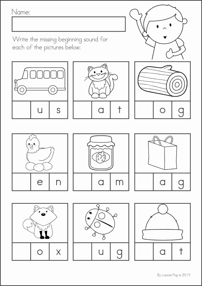 Kindergarten beginning letter sounds worksheet for matching sounds to letters