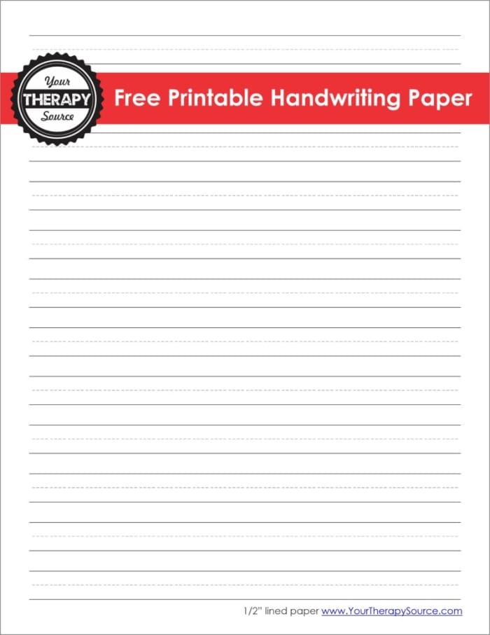 Handwriting paper worksheet for practicing letters, numbers, and simple sentences