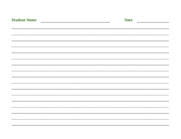 Kindergarten handwriting paper worksheet for tracing letters numbers and simple sentences