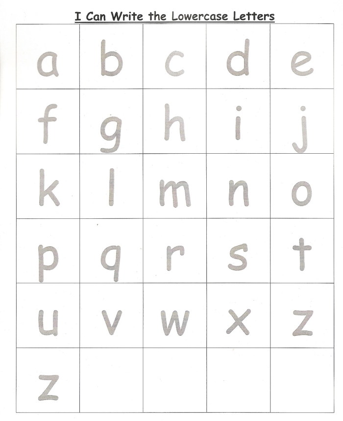 Worksheet for practicing small letters in lower case handwriting