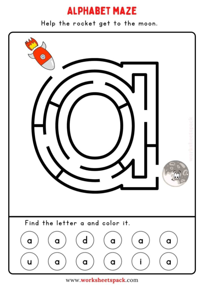 Kindergarten worksheet for practicing lower case letters on primary lined paper