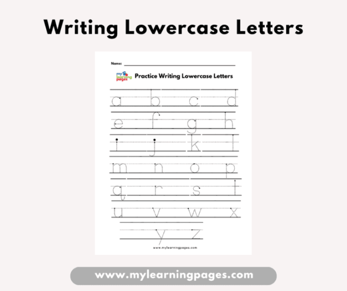 Writing Lowercase Letters Kindergarten Worksheet 21 Kindergarten student practicing lowercase alphabet handwriting on a structured worksheet