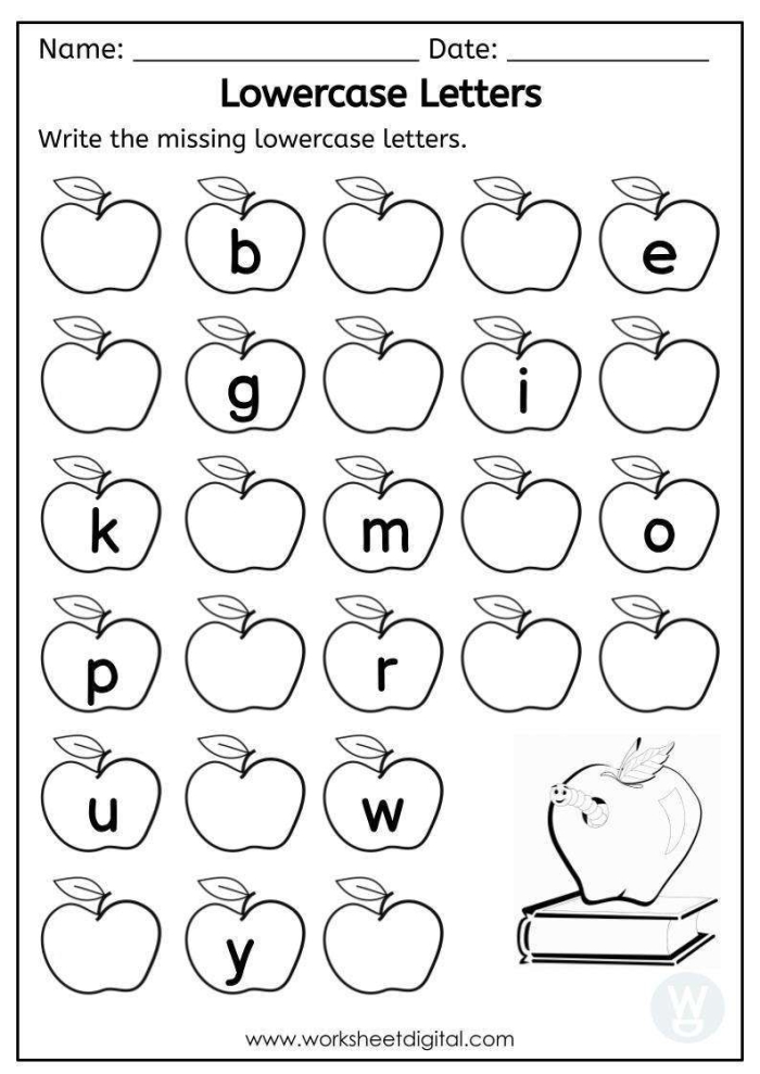 Alphabet Writing Practice: Lowercase Letters Worksheet 16 Kindergarten student practicing lowercase letter writing on a worksheet exercise