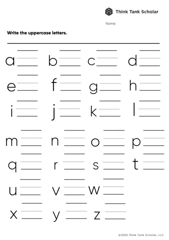 Lowercase Letter Writing Practice Exercise 9 Kindergarten student practicing writing lowercase letter forms on a dotted line worksheet