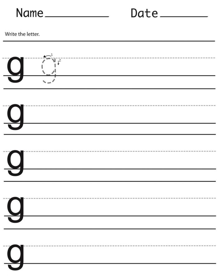 Writing Lowercase Letters Practice Sheet 13 for Beginning Writers Kindergarten student practicing lowercase letter writing with alphabet tracing lines and dotted letters to copy