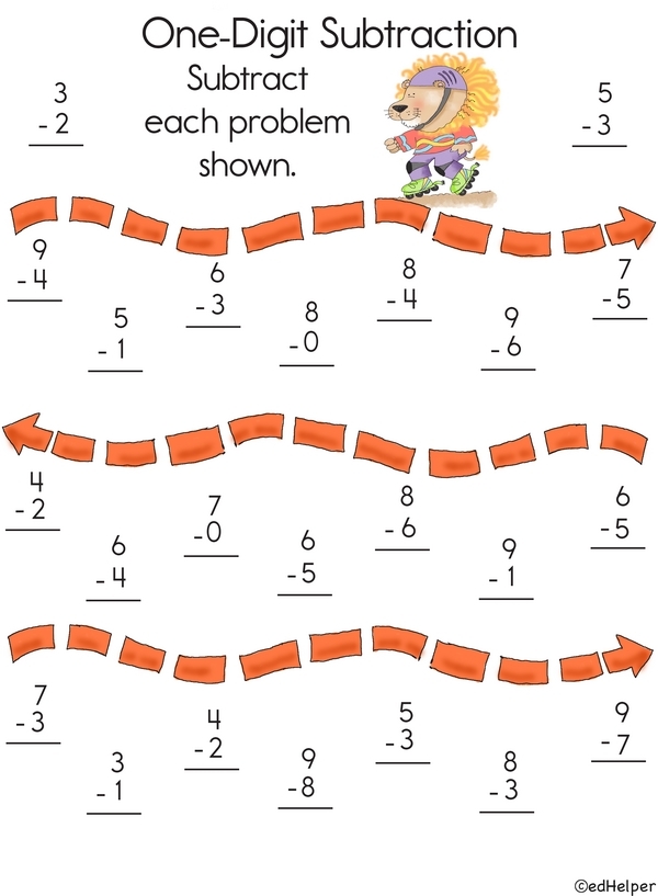 Lucky Subtraction worksheet featuring St. Patty's Day themed subtraction problems for kindergarten students