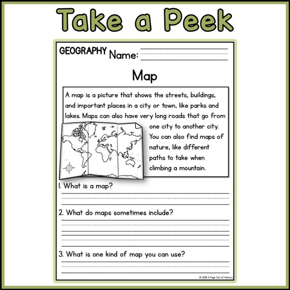 Kindergarten student using a park map worksheet to practice foundational reading skills