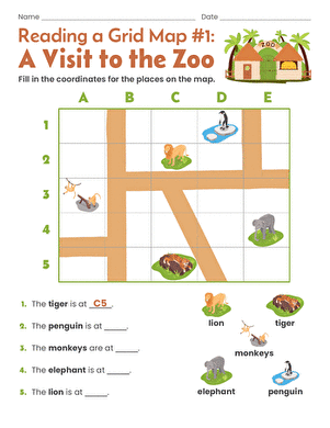 Kindergarten student coloring a park map worksheet to practice geography and reading skills