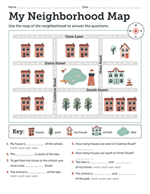 Kindergarten student filling out a reading a map worksheet featuring a park illustration