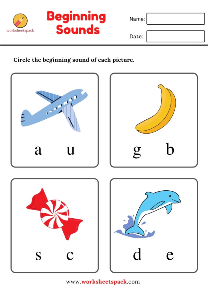 Kindergarten worksheet featuring a beginning letter sounds matching activity